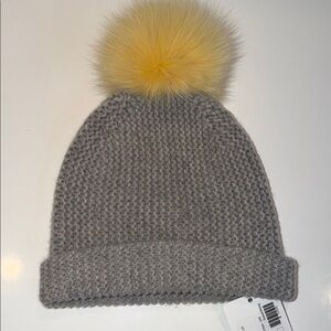 NWT Autumn Cashmere Beanie with Yellow Pom-Pom